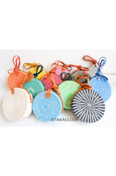 coloring rattan circle leather sling bags mix color wholesa lot 